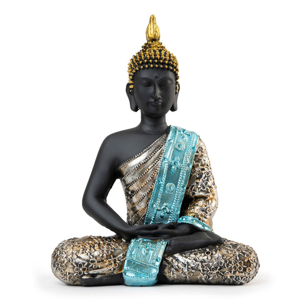 Small Gold Buddha Statue Polyresin, Black Vintage Decor For Zen Home & Meditation Room, Spiritual Positive Energy Figurine