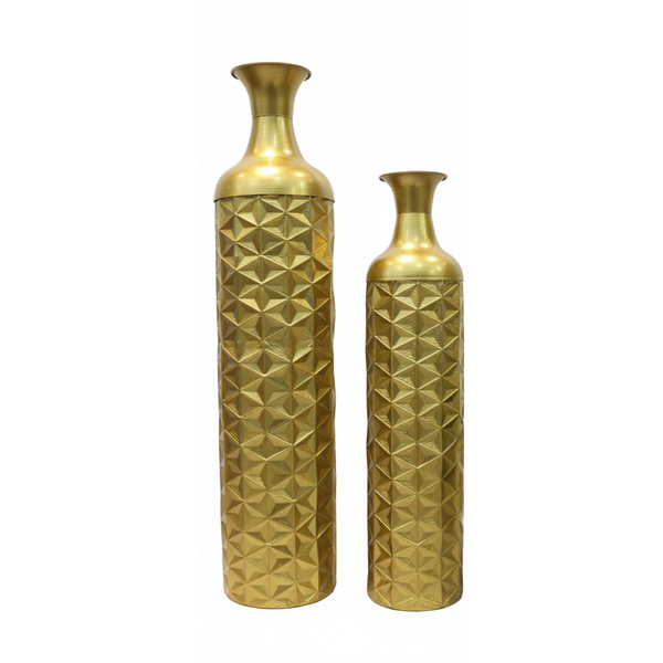 Set of 2 Tall Gold Floor Vases, Modern Geometric Metal Vases for Living Room Decor, Large 98cm & 80cm Tall Vase Pair-Sona Casa