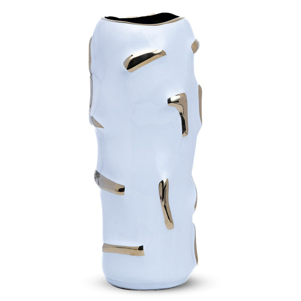 Elegant White Ceramic Vase With Golden Accents For Fresh & Faux Flowers - Bohemian Centerpiece by Accent Collection
