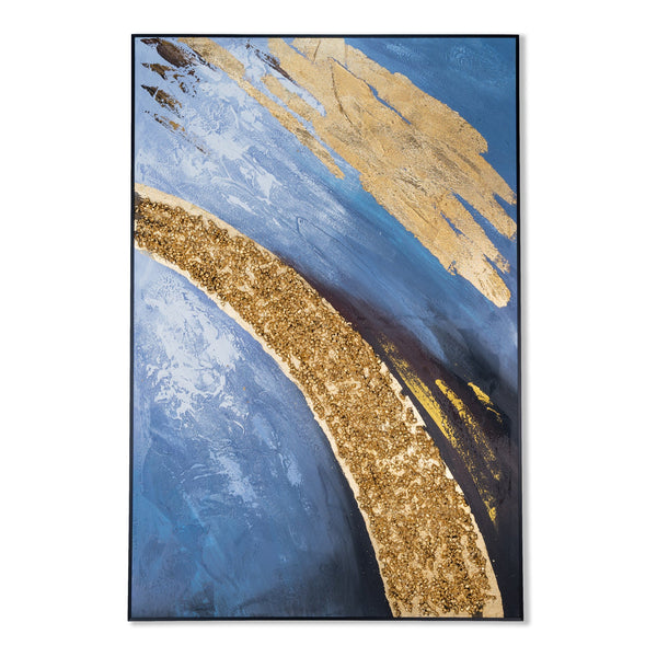 Large Abstract Golden and Blue Wall Art, Handmade Art, Textured Painting, Framed Canvas Wall Art Decor, Wall Accent for Living Room, Office, Guest Room, Dining Room, Bedroom
