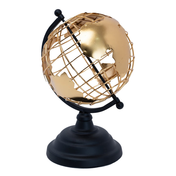 Golden Metal Globe for Desk, World Map Decor, Elegant Finish for Contemporary or Traditional Interiors, Unique Gift for Teens, Kids, Students, Teachers Tabletop Statue, Indoor Home Decoration