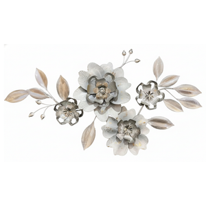 Large 1.5m Metal 3D Floral Wall Art Sculpture in Brushed Silver, White & Gold – Modern Flower Wall Decor for Living Room & Bedroom-Sona Casa