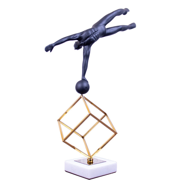 Elegant Gymnast Sculpture - High-Quality Metal With Marble Base, Black Gold White, Perfect For Shelves To Fireplace Decor by Accent Collection