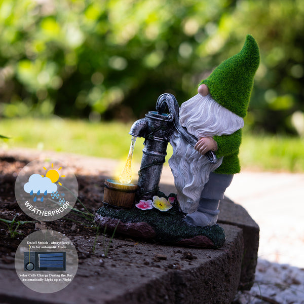 Garden Gnome with Pump, Solar Light, Garden Decoration, Yard Decor, Gift by Accent Collection Home Decor