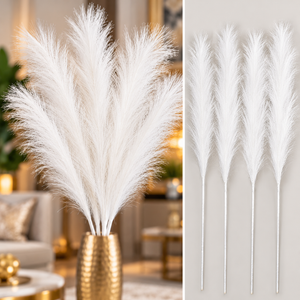 White artificial pampas grass styled in a vase, vase not included