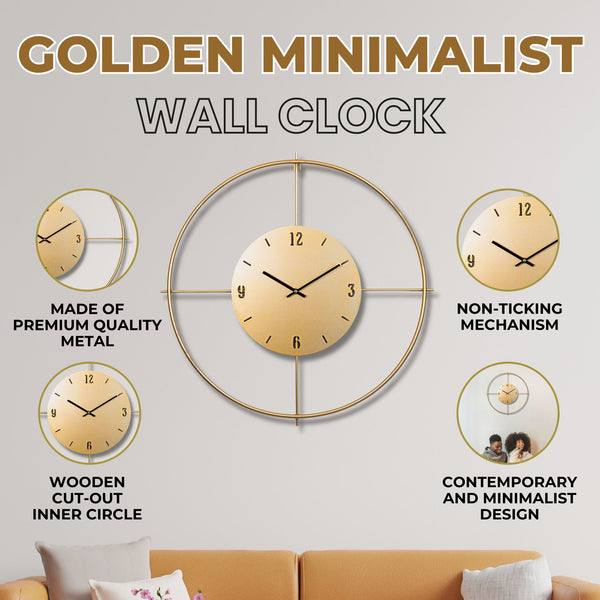 Large Golden Metal Wall Clock, 60 CM, Unique Design by Accent Collection Home Decor