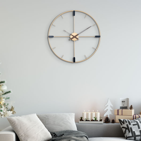 Modern round golden metal wall clock, 60 cm, Large Clock by Accent Collection Home Decor