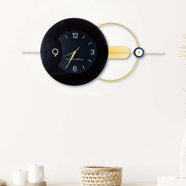 Large Metal Wall Clock, Golden, Black, Horizontal, 80 CM by Accent Collection Home Decor