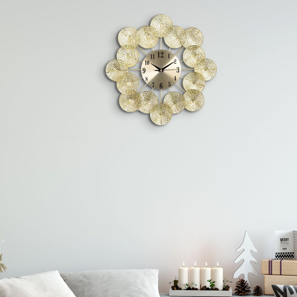 Golden Metal Wall Clock, Round Shields, 45 cm by Accent Collection Home Decor