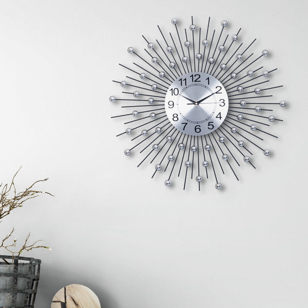 Large Sunrays Metal Wall Clock, 60 cm, Black, Living Room Clock by Accent Collection Home Decor