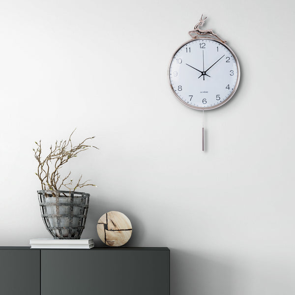 Large pendulum clock with white dial, sleek pendulum, 60 cm high, white face wall clock, detachable deer by Accent Collection