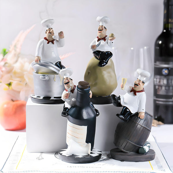 4 Piece Kitchen Chef Figurines Set, Restaurant Decor, Bakery Decor | Home Decor