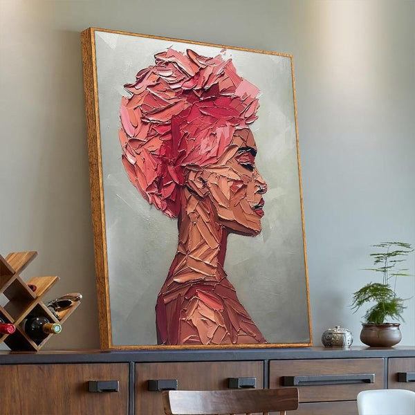African Woman Wall Art - Textured Oil Painting, Original Hand-Painted Canvas for Living Room & Bedroom Decor, Unique Gift by Accent Collection