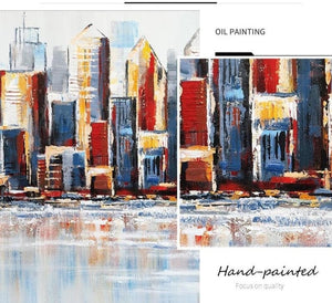 Bold Skyline - Large City Wall Art Skyscrapers 100% Hand Painted Oil Painting On Canvas Modern Wall Art Bedroom Living Room Decor by Sona Casa