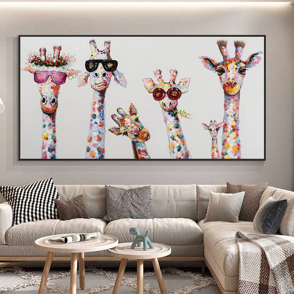 Funny Giraffe Painting, Hand-Painted Canvas Art for Nursery, Unique Kids Room Wall Decor, Original Animal Painting Gift by Accent Collection