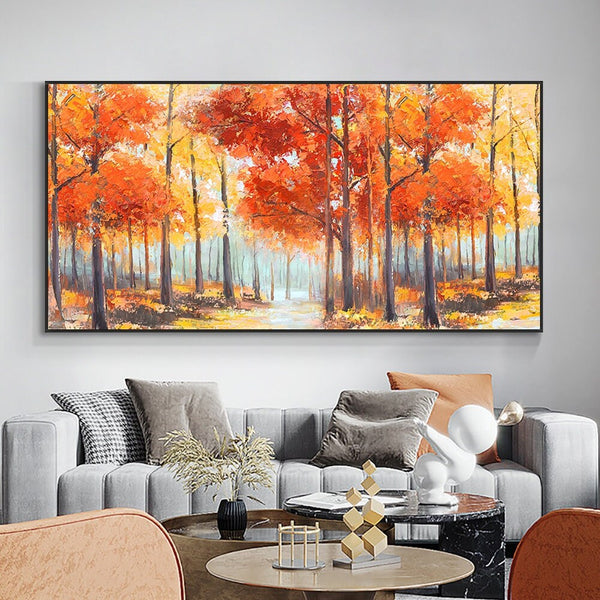 Abstract Trees With Orange Yellow Oil Painting 100% Hand Painted Large Size Canvas Modern Wall Art For Home Decoration