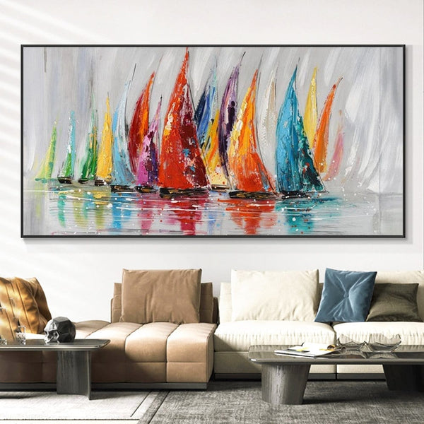 Original Sailboat Canvas Art - Hand-Painted Abstract Oil Painting - Contemporary Nautical Wall Decor - Housewarming Gift Idea by Accent Collection