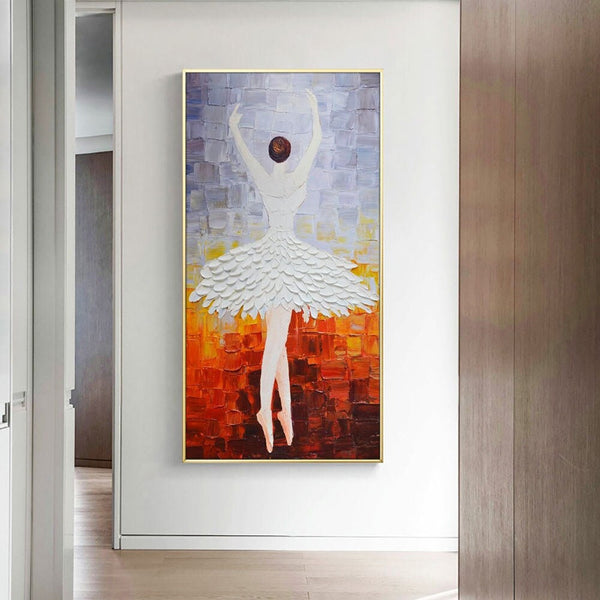 Abstract Dancer Art - Contemporary Ballerina in White Skirt Painting, Framed Ballet Art for Home Decor, Perfect Gift for Art Enthusiasts by Accent Collection