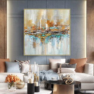 Aura - Cityscape Canvas Art, Textured Abstract City Painting, Original Oil Wall Art for Modern Living Room Decor by Accent Collection