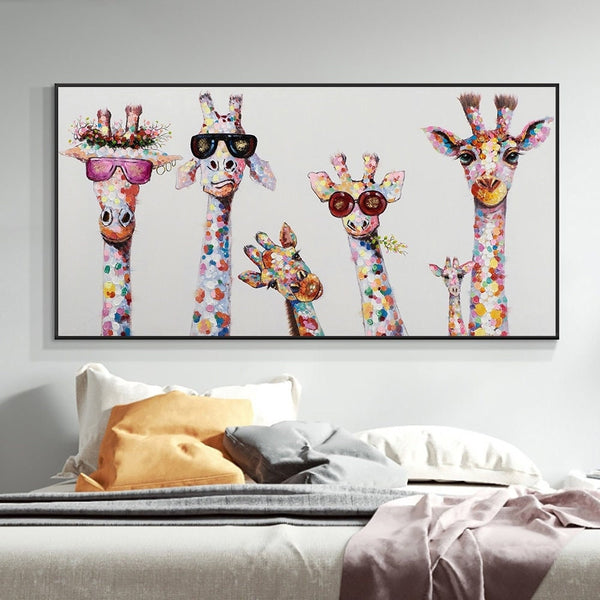Funny Giraffe Painting, Hand-Painted Canvas Art for Nursery, Unique Kids Room Wall Decor, Original Animal Painting Gift by Accent Collection