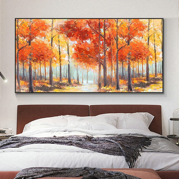 Abstract Trees With Orange Yellow Oil Painting 100% Hand Painted Large Size Canvas Modern Wall Art For Home Decoration