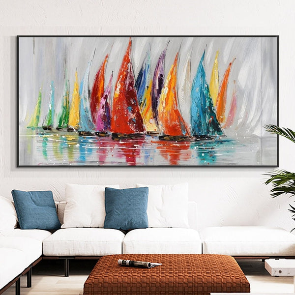Original Sailboat Canvas Art - Hand-Painted Abstract Oil Painting - Contemporary Nautical Wall Decor - Housewarming Gift Idea by Accent Collection