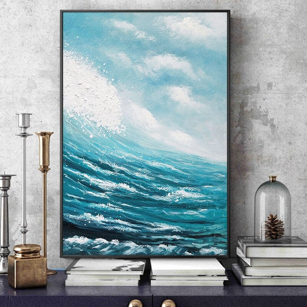 Blue Wall Art - Original Ocean Painting, Abstract Sea Canvas, Minimalist Bedroom Wall Decor, Elegant Gift for New Homeowners by Accent Collection