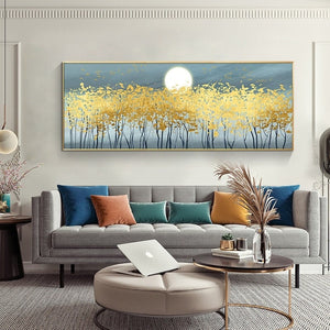 Golden Forest Painting - Original Abstract Gold Trees Acrylic Art, Textured Wall Decor for Living Room, Unique Housewarming Gift by Sona Casa