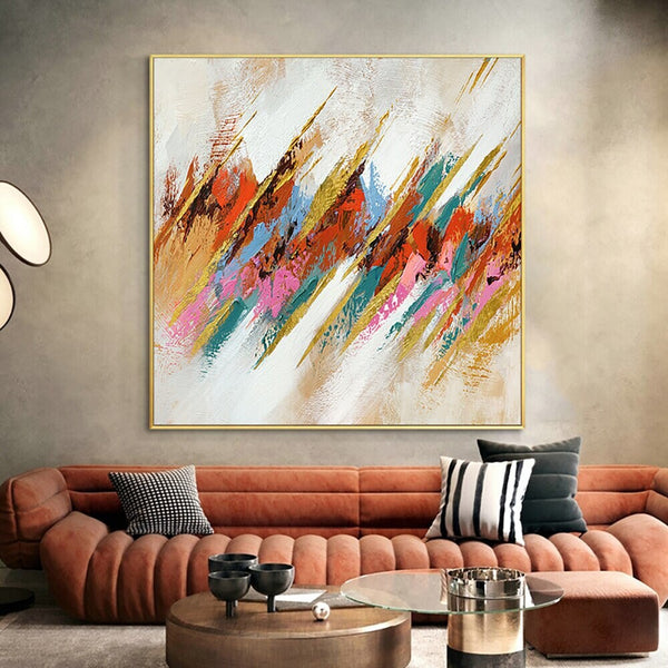 Abstract Pattern Painting, Vibrant Modern Wall Art Canvas, Original Large Oil Painting for Chic Living Room Decor by Accent Collection