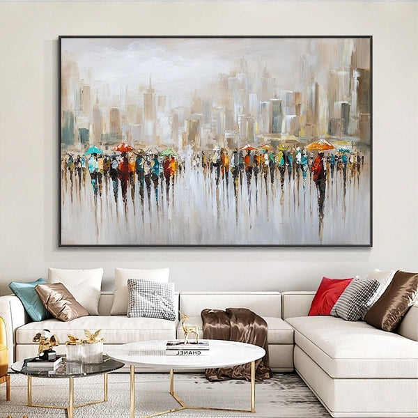 Urban Painting Extra Large Canvas - Textured Oil Art for Contemporary Living Room, Unique Housewarming Gift