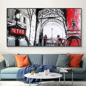Wall Painting of Paris Europe Metro, Abstract Wall Art for Living Room Painting on Canvas Hand Painted Oil Painting for Home Decor by Sona Casa