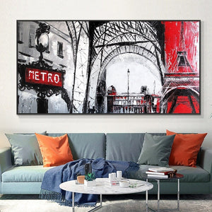 Wall Painting of Paris Europe Metro, Abstract Wall Art for Living Room Painting on Canvas Hand Painted Oil Painting for Home Decor by Accent Collection