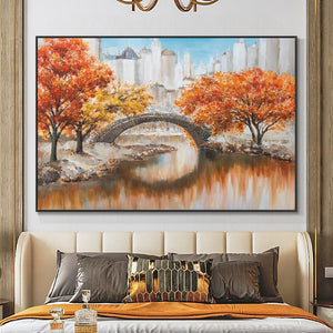 Bridging Testimony Of Time, Landscape Painting, Autumn Painting, Wall Art for Living Room, Trees Painting, Urban Painting, Nature Painting by Accent Collection