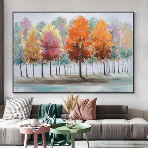 Handpainted Fall Colors & Trees Abstract Painting, Wall Art for Living Room Painting on Canvas Hand Painted Oil Painting for Home Decor by Sona Casa