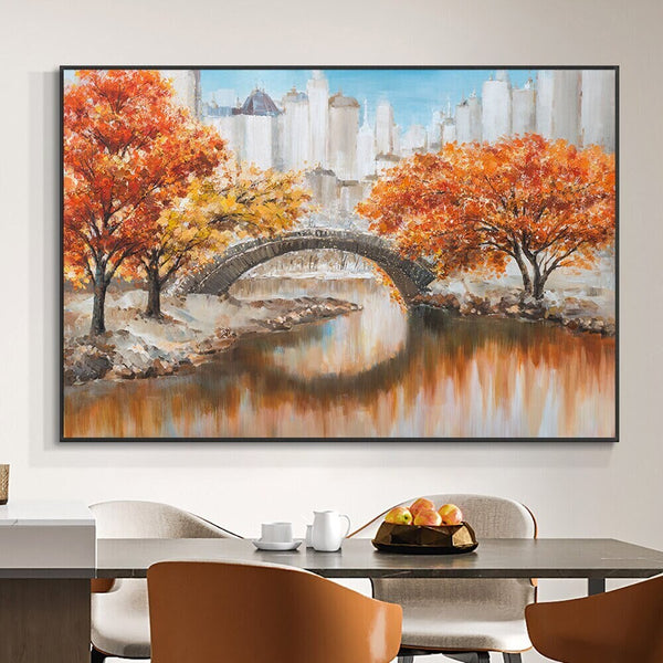 Bridging Testimony Of Time, Landscape Painting, Autumn Painting, Wall Art for Living Room, Trees Painting, Urban Painting, Nature Painting by Accent Collection