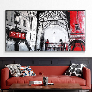 Wall Painting of Paris Europe Metro, Abstract Wall Art for Living Room Painting on Canvas Hand Painted Oil Painting for Home Decor by Accent Collection