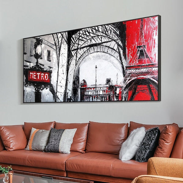 Wall Painting of Paris Europe Metro, Abstract Wall Art for Living Room Painting on Canvas Hand Painted Oil Painting for Home Decor by Accent Collection