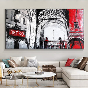 Wall Painting of Paris Europe Metro, Abstract Wall Art for Living Room Painting on Canvas Hand Painted Oil Painting for Home Decor by Sona Casa