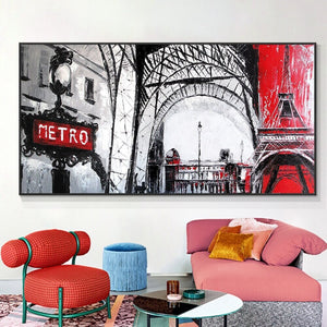 Wall Painting of Paris Europe Metro, Abstract Wall Art for Living Room Painting on Canvas Hand Painted Oil Painting for Home Decor by Sona Casa