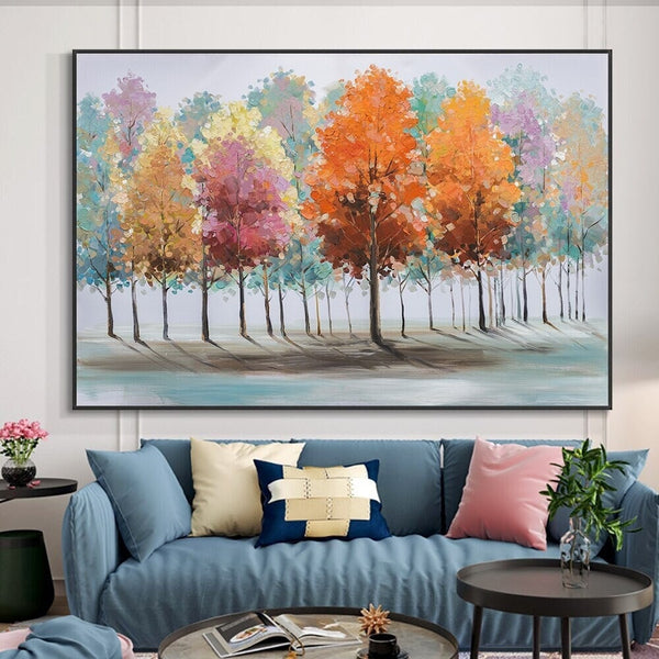 Handpainted Fall Colors & Trees Abstract Painting, Wall Art for Living Room Painting on Canvas Hand Painted Oil Painting for Home Decor by Accent Collection