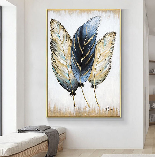 Wall Painting Feathers Hand Painted Oil Painting On Canvas Handmade Abstract Modern Vertical Wall Art Painting For Living Room | Home Decor by Accent Collection