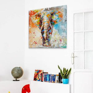 Elephant Painting Handmade - Colorful Wall Art on Canvas for Nursery, Whimsical Animal Decor Gift by Accent Collection