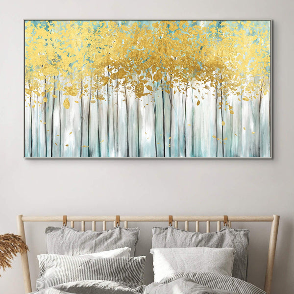 Abstract Tree Painting with Golden Leaves, Large Hand-Painted Oil on Canvas, Contemporary Wall Art Modern Home Decor, Housewarming Gift by Accent Collection