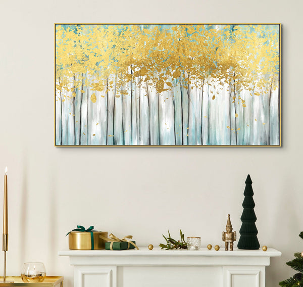 Abstract Tree Painting with Golden Leaves, Large Hand-Painted Oil on Canvas, Contemporary Wall Art Modern Home Decor, Housewarming Gift by Accent Collection