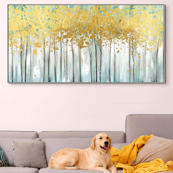 Abstract Tree Painting with Golden Leaves, Large Hand-Painted Oil on Canvas, Contemporary Wall Art Modern Home Decor, Housewarming Gift by Accent Collection