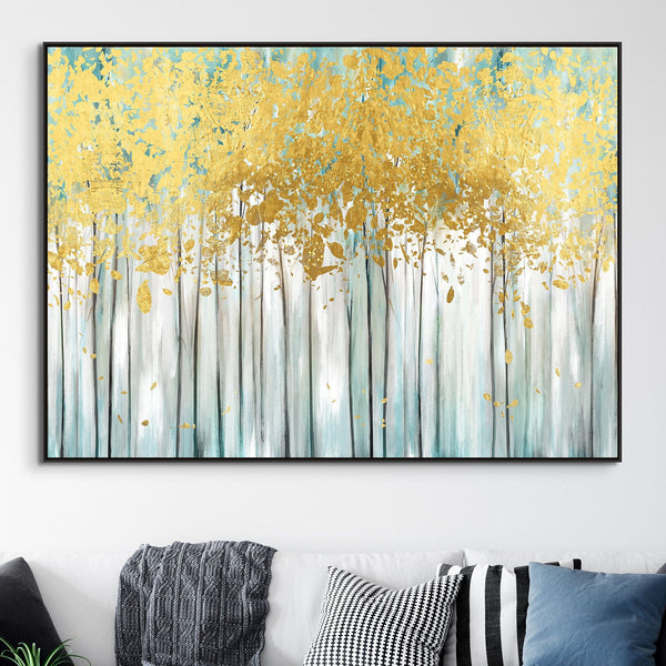Abstract Tree Painting with Golden Leaves, Large Hand-Painted Oil on Canvas, Contemporary Wall Art Modern Home Decor, Housewarming Gift by Accent Collection