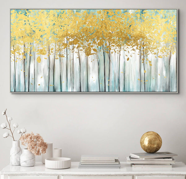 Abstract Tree Painting with Golden Leaves, Large Hand-Painted Oil on Canvas, Contemporary Wall Art Modern Home Decor, Housewarming Gift by Accent Collection