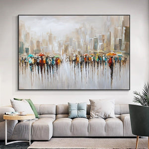 Urban Painting Extra Large Canvas - Textured Oil Art for Contemporary Living Room, Unique Housewarming Gift by Accent Collection