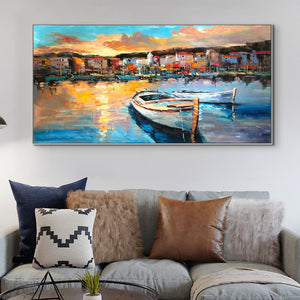 Italy Landscape Art - Colorful Portofino Harbour Scene, Handcrafted Wall Painting on Canvas, Art Lover Gift by Accent Collection