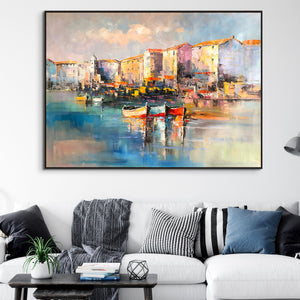 Portofino Italy Oil Painting on Canvas - Vivid Italian Landscape Wall Art for Home Decor, Original Portofino Marina Scene by Sona Casa